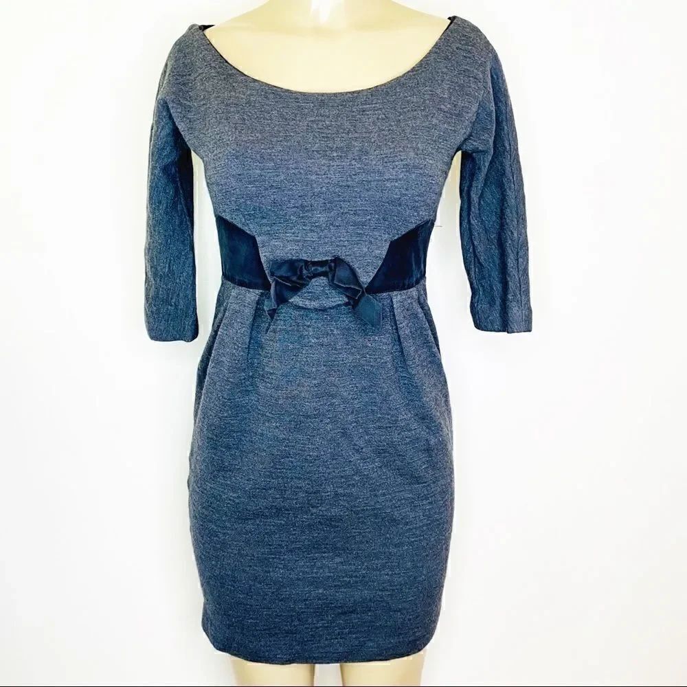 MILLY Grey Wool Waist Bow Short Casual Dress